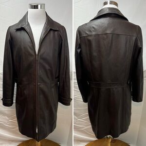 Vintage Eddie Bauer Women’s Tall XL Brown Leather Jacket Y2K 90s Trench Coat